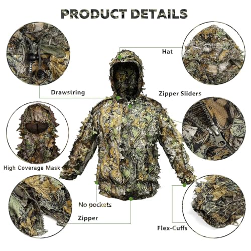 Ghillie Suit Camouflage Hunting Suits Outdoor 3D Leaf Lifelike Camo Clothing Lightweight Breathable Hooded Apparel - Image 5