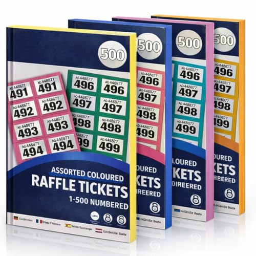 4-Pack BESTUS Numbered Raffle Tickets 1-500 Party Supplies School Fundraisers Event Tickets Prize Draw Tickets