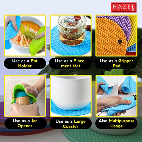 Image of HAZEL Mats for Kitchen | Pot Holder Silicon for Hot Pots Pans | Multipurpose Non-Slip Flexible & Durable Heat Resistant Pads Trivet Set of 2, Multicolor