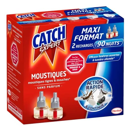 CATCH Recharge Electrique liquide MAXI FORMAT - Diffuseur réglable Anti-moustiques - Sans parfum - 90 Nuits - Lot de 4 (4 x 90 Nuits)