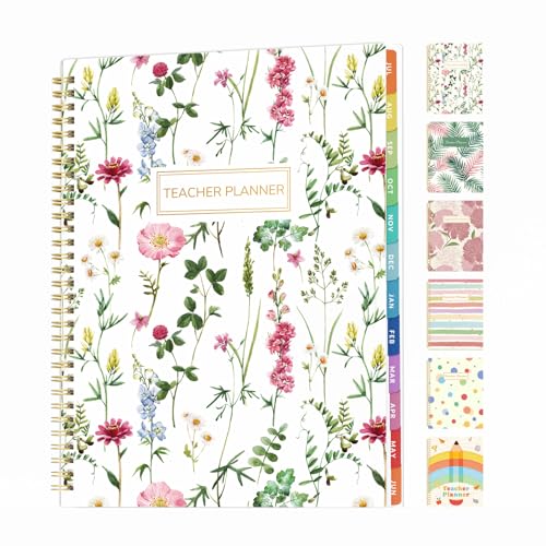 SUNEE Teacher Planner 2026-2027 Academic Year 7 Periods Lesson Plan Book Jul 2026 - Jun 2027 8.5x11Daily Weekly Monthly Organizers Horizontal Layout with Calendars Bookmark Tabs Wildflowers