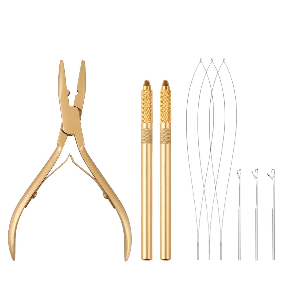 GlamorDove Hair Extension Tool Kit Microlink Pliers for Beads Feathers Extensions Loop Tools Dismountable Hair Threader Pulling Needle Micro Link