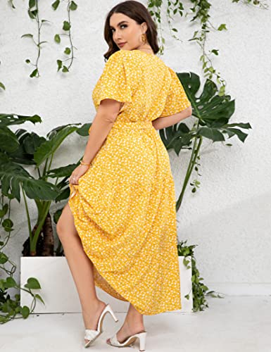 Image of ShopWonder Womens Plus Size V Neck Wrap Maxi Dress High Waist Ruffle Summer Casual Dress with Belt