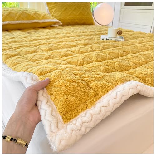 Sobrecolchón Colchoncillo,Protector de colchón Acolchado Ajustable,Transpirable Cubre Colchón Mattress Topper con 4 Bandas,Suavidad Funda de Cubre Colchóns,Amarillo,200x220cm/79x87in