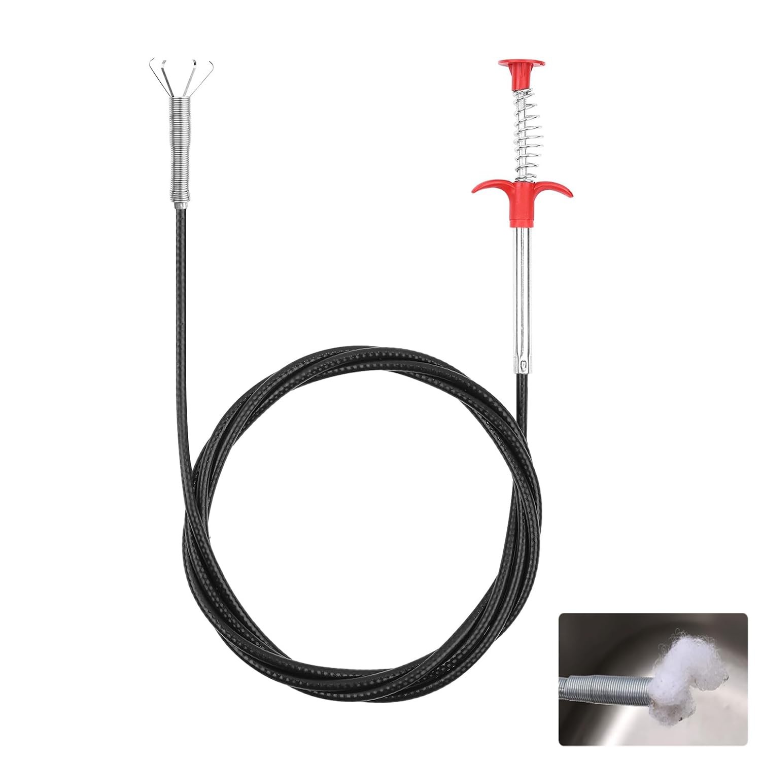Joyola Black/Red Flexible Claw Gripper, 300Cm Flexible Grabber Pickup Tool, Drain Clog Remover Tool, Clog Cleaner Plughole Hair Clog Remover For Kitchen, Bathroom And Sewers