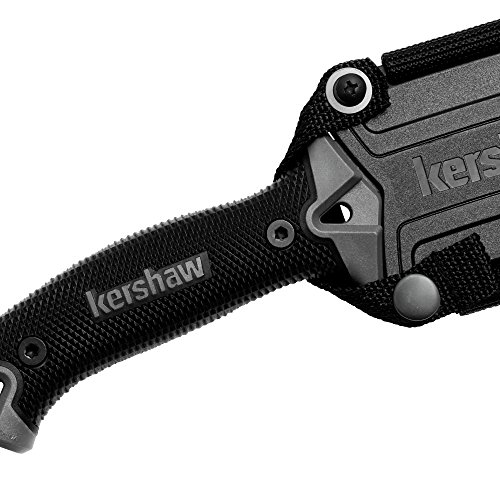 Kershaw Camp 10 (1077), Fixed Blade Camp Knife, 10-Inch 65Mn Carbon Tool Steel, Basic Black Powdercoat, Full Tang Handle With Rubber Overmold, Dual Lanyard Holds, Includes Molded Sheath, 1Lb. 3Oz. #TOP4