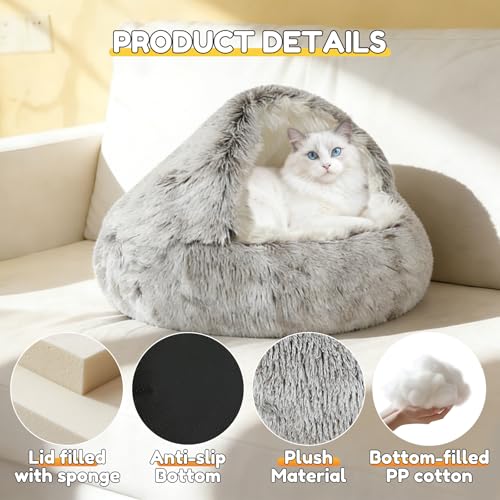 SUOXU Höhlenbett für Hauskatzen, waschbares, Flauschiges Plüschbett gegen Angstzustände, weicher, selbstwärmender Schlafsack, geeignet für Kätzchen und kleine Haustiere unter 7 kg
