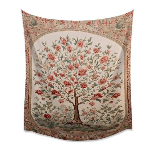 Vintage Indian Folklore Pattern Tapestry Boho Traditional Botanical Aesthetic Wall Hanging Decor Trendy Colorful Flowers Tapestries for Living Room Dorm Gallery Wall Decor white40x60inch