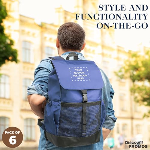 DISCOUNT PROMOS Custom Ensenada Satchel Backpacks Set of 6, Personalized Bulk Pack - Stylish, Multi-Compartment, Secure Zip, Ideal for Work, Travel, Casual Use - Blue4
