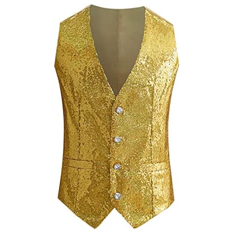 Lars Amadeus Sparkly V-Neck Sequin Waistcoat Cover