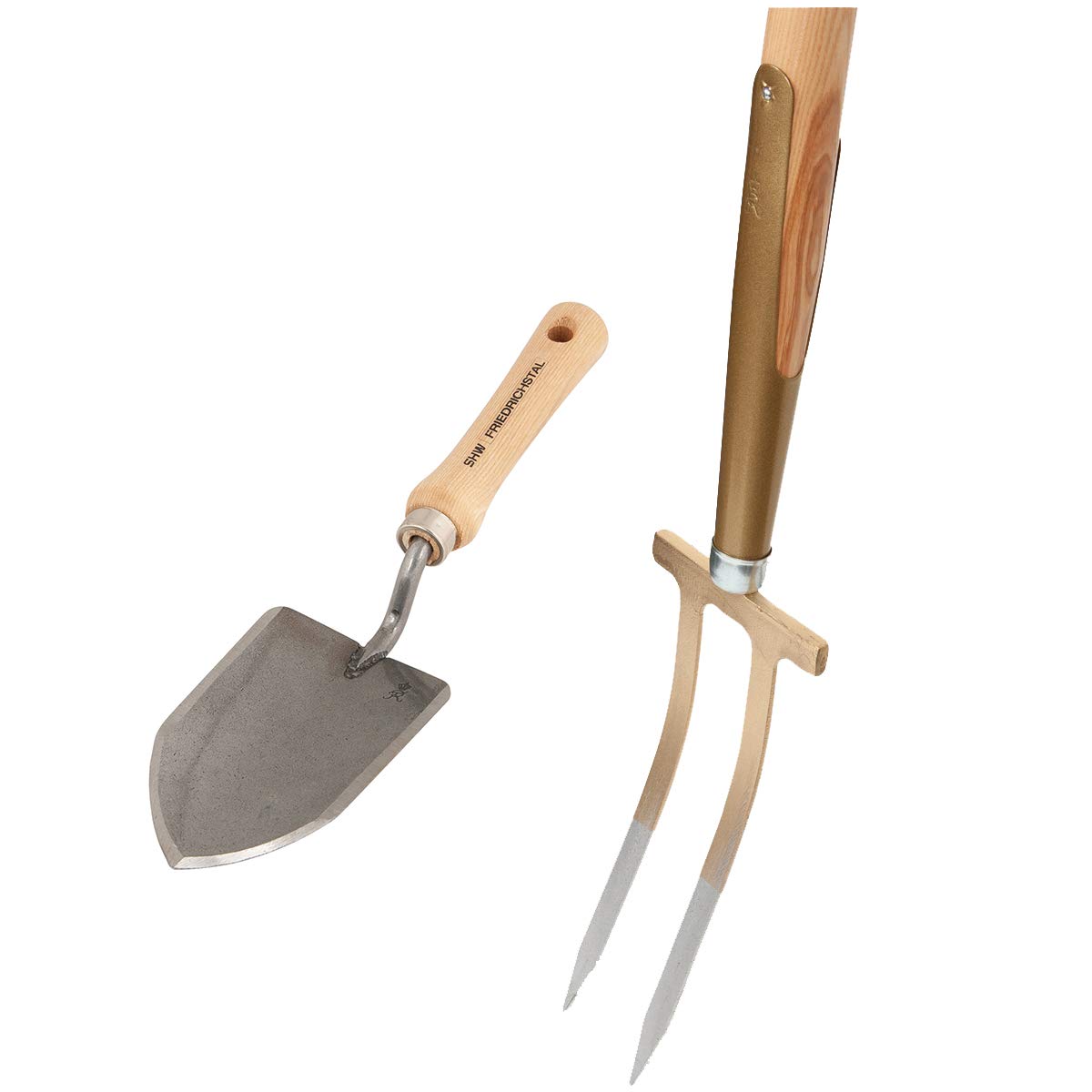 SHW-FIRE Set: geschmiedete Blumenkelle und Rosengabel mit Eschenholzstiel