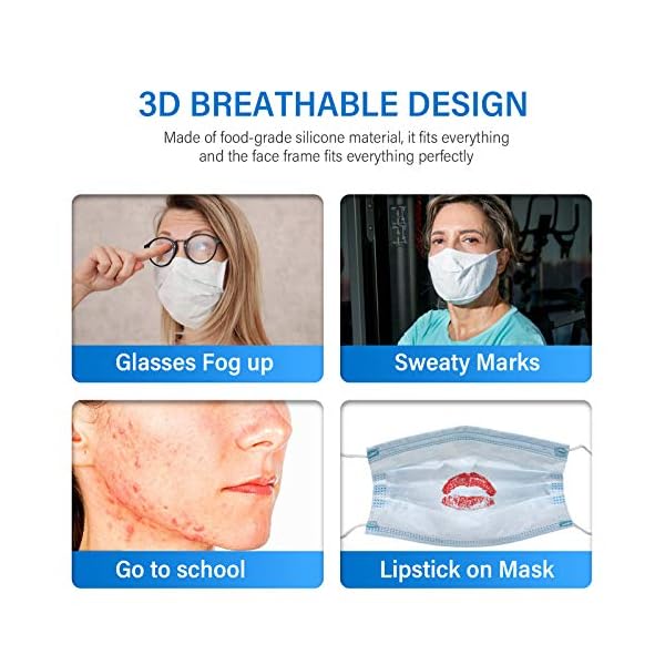 4-Pack-Face-Mask-Bracket-Large-3D-Silicone-Mask-Bracket-with-Ear-Loops-Internal-Support-Frame-for-Cloth-Mask-Adult-Cool-Lipstick-Protection-Black Shaboo Prints 4 Pack Face Mask Bracket Large 3D Silicone Mask Bracket with Ear Loops Internal Support Frame for Cloth Mask Adult Cool Lipstick Protection, Black