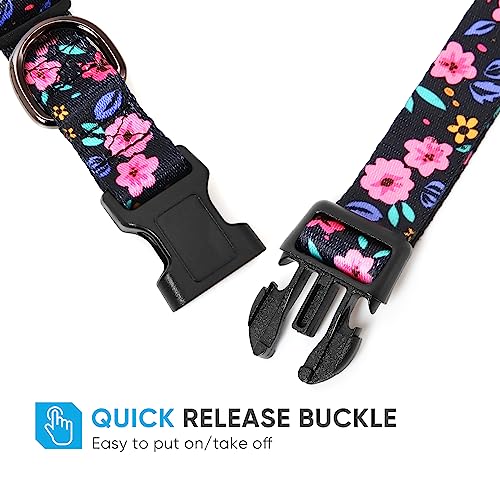 HEELE Hundehalsband, Hunde Halsband für Welpen Kleine Mittlere Große Hunde, Gemustertes Hundehalsbänder Verstellbares, Komfort, Robustem HundeHalsband, Blumen, S