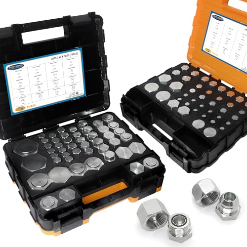Image of 148 PCs JIC and ORFS Master Industrial Hydraulic Cap and Plug, Hose Tube and Pipe Fitting Kit Cap and Plug Kit, Precision Threading in ORFS Sizes 4 6 8 10 12 16 20 24 and 37 Dash Sizes 4 6 8 10 12 16