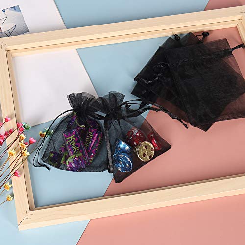 Image of HRX Package Black Organza Bags 3x4 inch 100pcs, Mesh Candy Bags Jewelry Gift Pouches Drawstring Empty Sachet for Halloween Present Giveaways