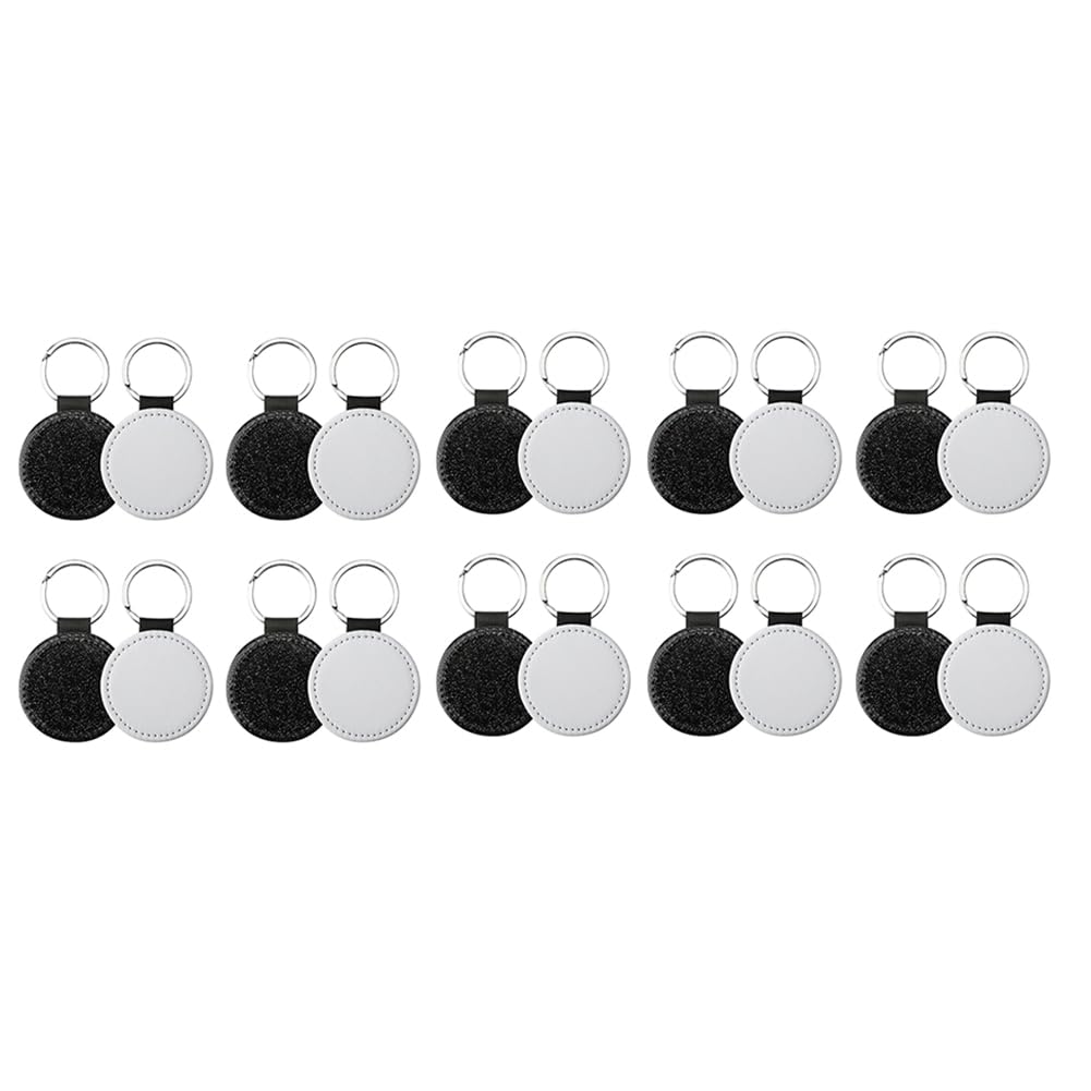 Hopbucan 20Piece Sublimation Blanks Keychain Glitter PU Leather Keychain Heat Transfer Keyring Round Sublimation Blank Black