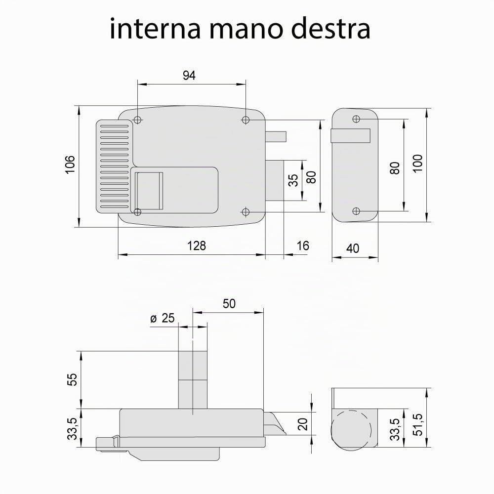 CISA 111611501, Serratura Elettrica da Applicare, 12V, Verniciato Grigio Alluminio, Entrata 50, Mano Destra, Cilindro a tubo