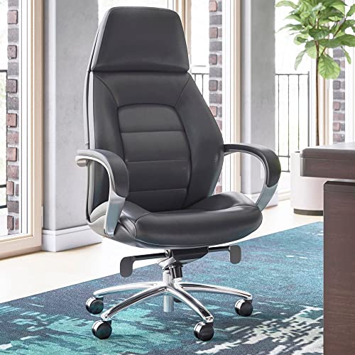 Zuri Furniture Modern Gates Genuine Leather Aluminum Base High Back Executive Chair - Dark Grey