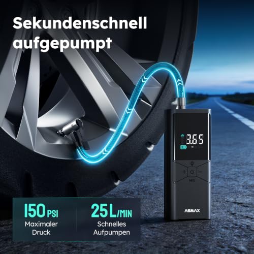 ASMAX T40 Elektrische Luftpumpe 150PSI/10,3Bar, Kabellose Akku Fahrradpumpe – Bild 3