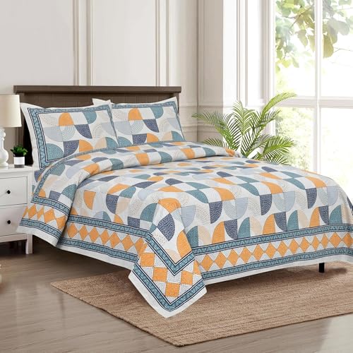 Image of Decor King Size Cotton Bedsheet | 300 TC | 100% Cotton Flatsheet King Size with Two Pillow Covers | (254 * 274 cm, Teal Blue)