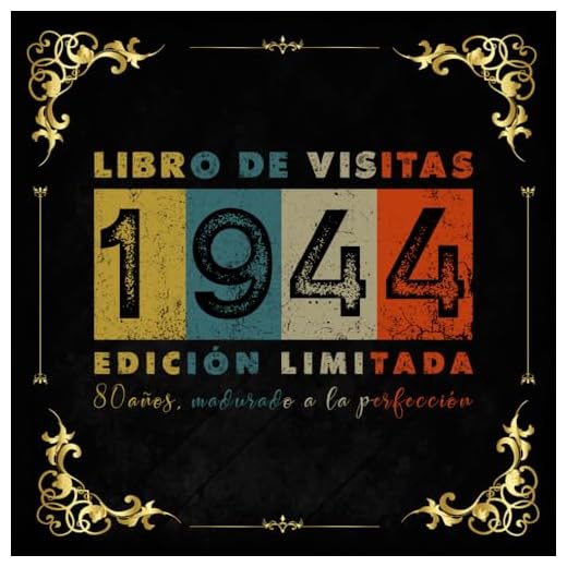 Libro de visitas 80 años 1944 vintage: 120 páginas en blanco, con espacio para fotos y mensajes de invitados.
