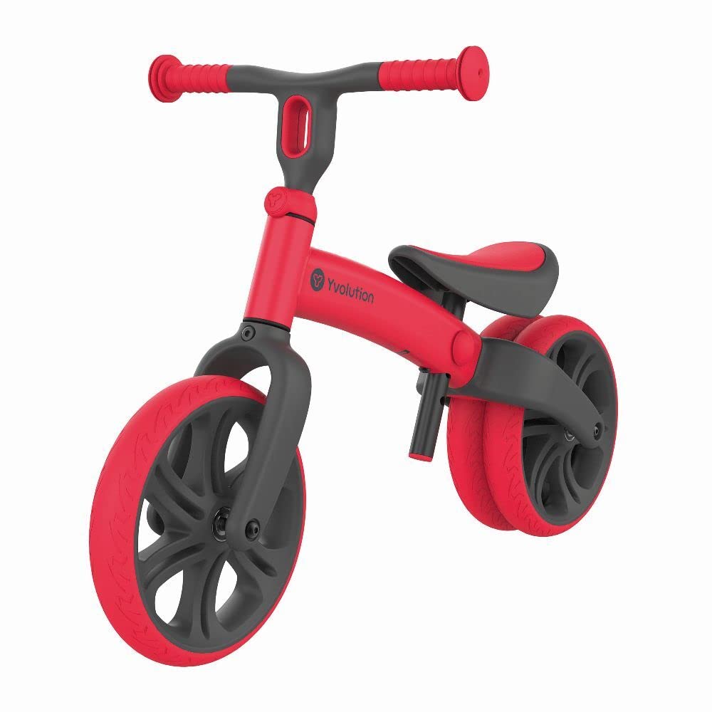 Yvolution Velo Junior Balance Bike Red – Toddler Balance Bike for Ages 1.5–3 | Adjustable Seat & Handlebar, Dual Rear Wheel to Single Mode Conversion (YT16R2)