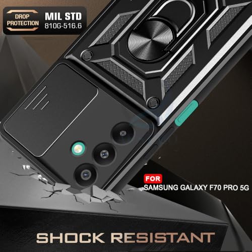Image of AESTMO Tough Armor Samsung Galaxy F70 pro 5G Bumper Back Case Cover | Ring Holder & Sliding Camera Shield Cover | 360 Degree Protection Back Case Cover for Samsung Galaxy F70 pro 5G (Black)