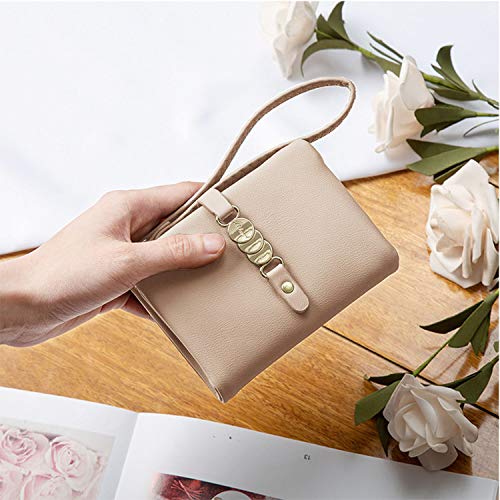 Aoxonel Womens Wallets Small Rfid Bifold Wristlet,Ladies Wallets For Card Coin,Change Purse With Wrist Strap (Beige) #TOP2