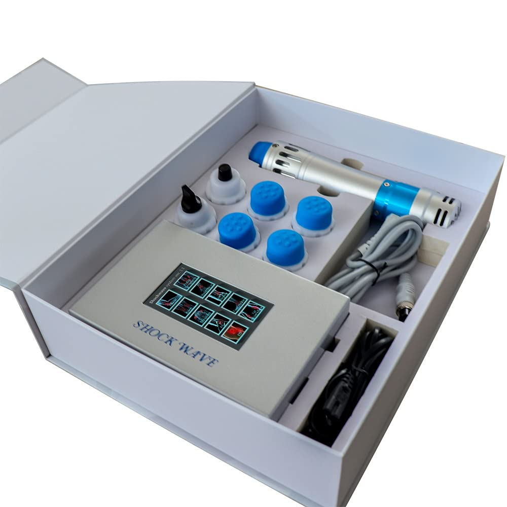 Stoßwellentherapiegerät mit Touchscreen, 350W | 10 Behandlungsbereiche, 1-16Hz Frequenz, 60-200mJ Intensität, 7 Massageköpfe, Für Physiotherapie und Schmerzlinderung