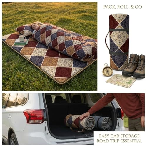 Image of Floor Mattress with Memory Foam for Extra Bedding | Multi Colored Lightweight Portable Rolling Mat for Travel Yoga Outdoor & Camping | Size: 72x36x0.8 Inch