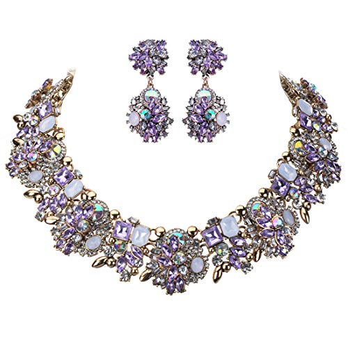 Vintage Crystal Rhinestone Statement Choker Bib Statement Necklace Earring Fashion Costume Jewelry Set for Women4