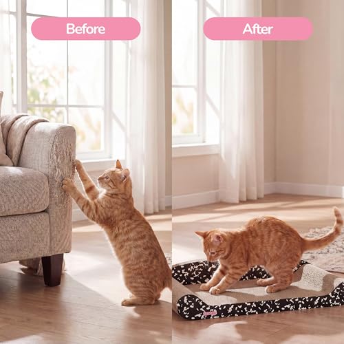 Image of Montego 27.5 inch Cardboard Cat Scratcher Lounge Bed, Corrugated Sofa Scratching Pad with Catnip, Black /White Furniture Protector for Large Cats CSR1004D
