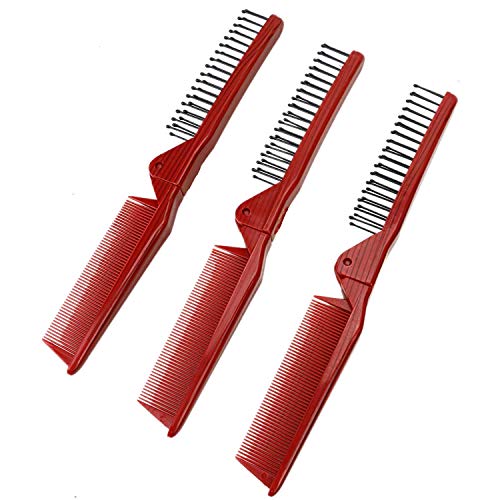GUCTOP Set of 3 Plastic Portable Travel Folding Hair Brush Double Headed Toothed Anti-Static Comb