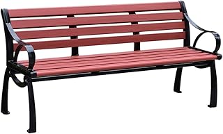 Banco de jardim externo, banco de terraço de jardim de parque, banco de lazer, banco externo à prova de intempéries com estrutura de ferro e madeira maciça anticorrosiva, banco de pátio de 2 a 3 luga