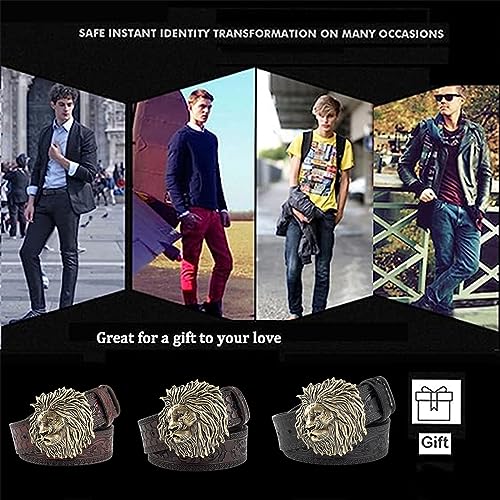 Men's Western Belt, Mens Belt, Cowboy Belts for Men, Leather Buckle Belt 3D Lion Head Vintage Embossed Engraved Belt4