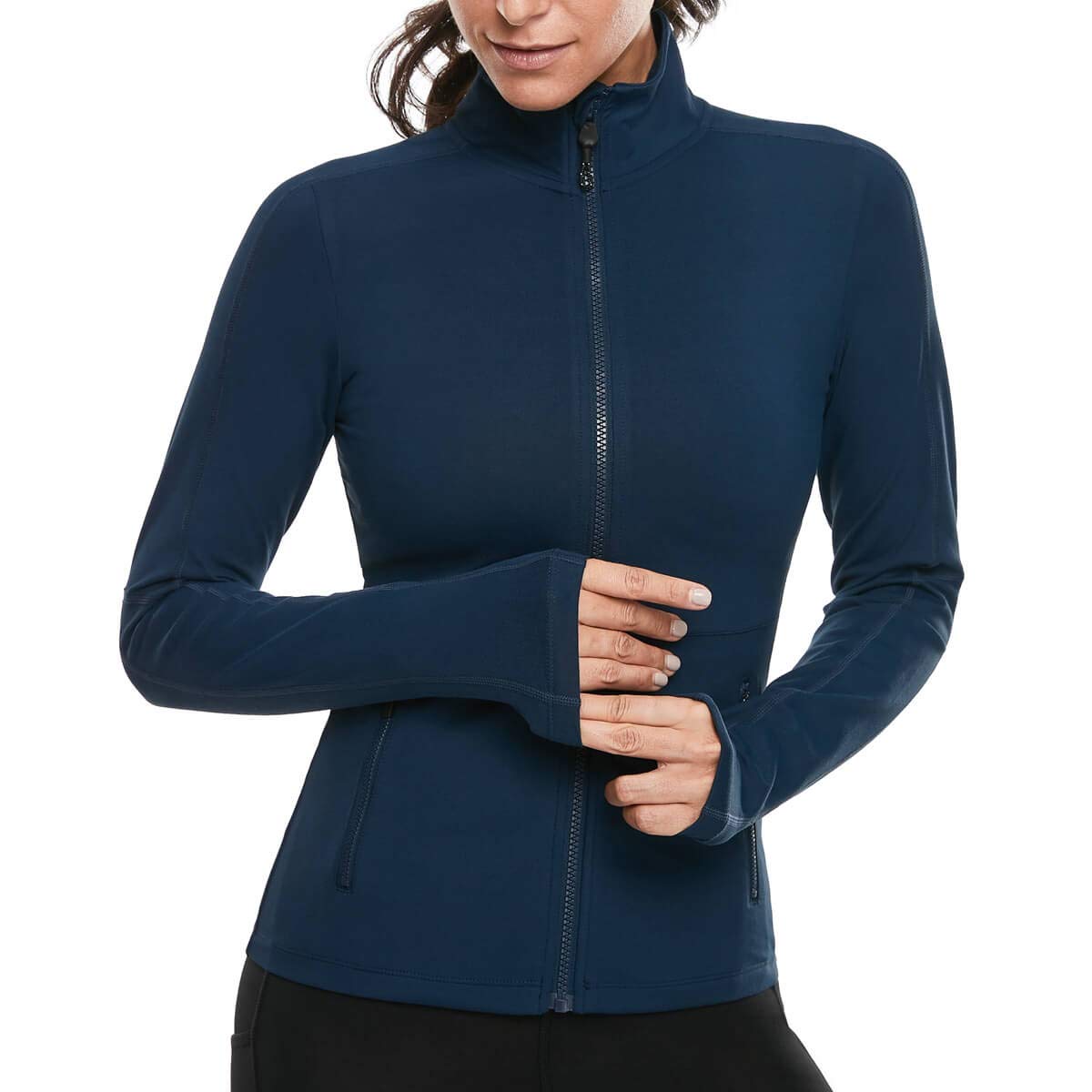 VUTRU Damen Laufjacke Hoher Kragen Leicht Sportjacke Langarm Yoga Shirt Fitness Jacke Atmungsaktive Trainingsjacke mit Daumenlöchern und durchgehendem Reißverschluss
