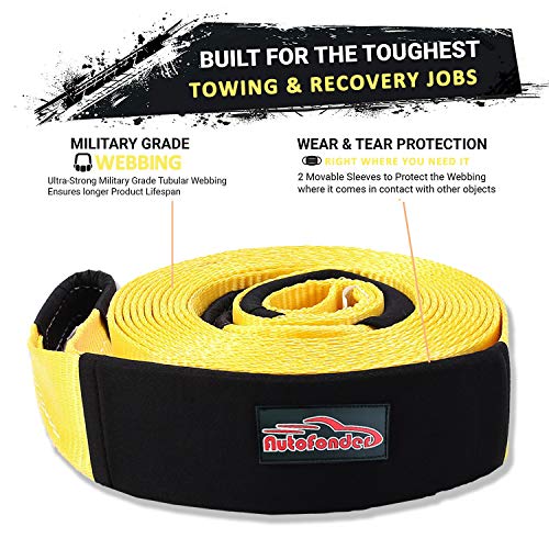 Tow Strap 20ft Tow Strap 30.000 LBS (12 US TON) Rated Capacity Heavy Duty Vehicle Tow Strap with Reinforced Loops Protective Water Resistant Sleeves Emergency Towing Rope for Recover