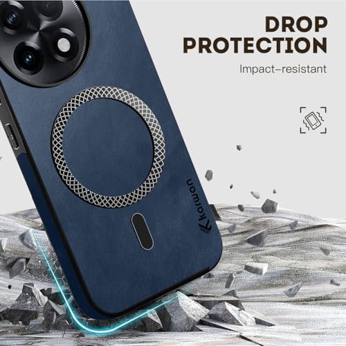 Image of KARWAN Shockproof Hybrid Leather Finish Back Case Cover Compatible with Oneplus 13R with Wireless MagEaze Charging Cover, Anti-Scratch Shield Case with Strong Minimalist Design (Blue)