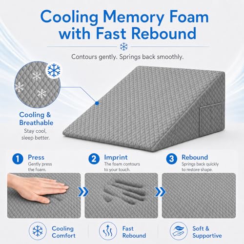 Image of OAISZ Wedge Pillow, 12 Inch Bed Wedge Pillow for Headboard, Pillow Wedge for Acid Reflux Relief, After Surgery, Sleeping, Back Pain Relief, Memory Foam Top, Darkgrey