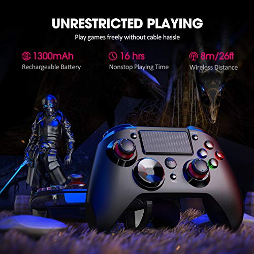 PS4 Controller Wireless, PICTEK 1300mAh Wireless Controller for Playstation 4/Pro/Slim, Game Controller with Dual Vibration Game Joystick Headset Jack - Thumbnail 6