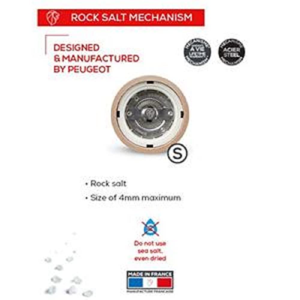PEUGEOT - Salzmühle Madras u‘Select 16 cm -6 voreingestellte Mahlgrade - Innovatives Zirlion-Mahlwerk für pulverfeines Salz - Aus PEFC-zertifiziertem Olivenholz und Edelstahl - Französisches Know-how