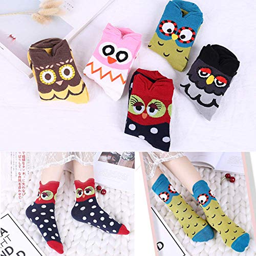 Women Casual Cotton Socks,5Pcs Cute Lovely Animal Owl Thermal Socks for Ladies Teen Girls4