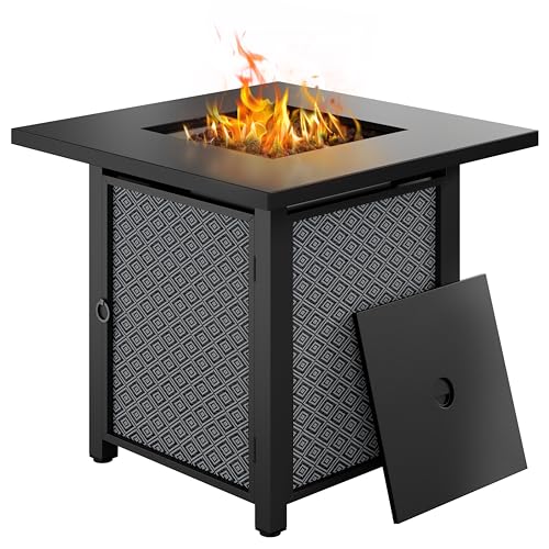 SUNLEI 28' Propane Fire Pit Table with Rain Cover Diamond Pattern, for Balcony, Patio and...