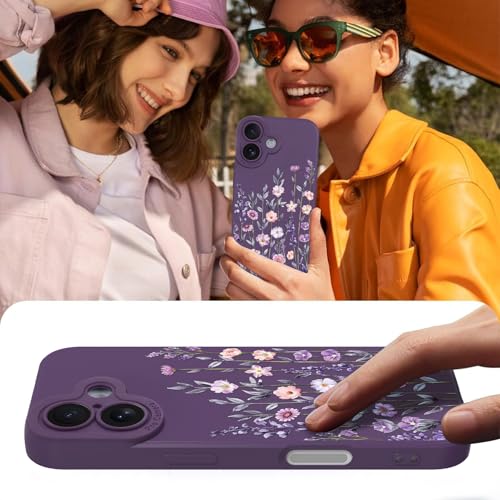Image of Designed for iPhone 17 Case Flower for Women, Dark Purple | Cute Floral Pattern Liquid Silicone Phone Case [Full Camera Protection] Slim Soft TPU Protective Cover