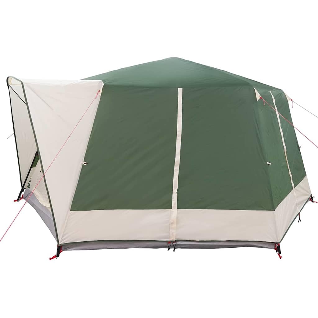 Namiot kabinowy dla 7 osób, zielony namiot rodzinny 400 x 350 x 212 cm z poliestru 185T z powłoką PU, łącznie z drążkami, 6 linkami napinającymi i 17 kołkami do wbijania w ziemię, z okienkiem