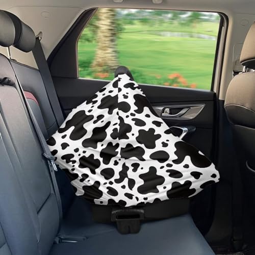 Image of Forchrinse Cow Print Car Seat Cover for Babies Soft Breathable Breastfeeding Nursing Cover Infant Carseat Canopy Stroller Cover Easy Install