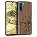 Produktbild kwmobile Holz Schutzhülle für Huawei P30 Pro - Hardcase Hülle mit TPU Bumper Walnussholz in Kompass Vintage Design Dunkelbraun - Handy Case Cover