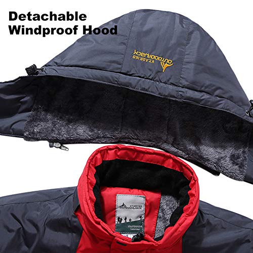 Image of Susclude Men's Fleece Snowboarding Jacket Winter Windproof Mountain Jacket Fleece Lined Warm Hooded with Multi-Pockets