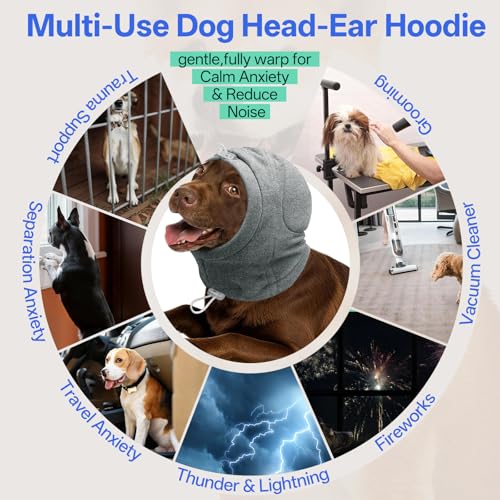 Image of MIGOHI Small Dog Anxiety Relief Ear Muffs - Anti-Slip Dog Ear Cover for Thunderstorm, Fireworks, Sound Reducing Ear Padding & Keep Warm Wrap for Small Dog,M,Gray