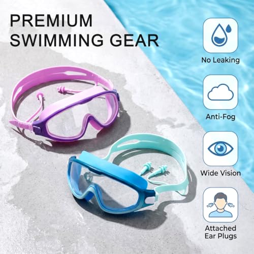 Image of Swim Goggles for Kids 6-12, Wide View Anti-Fog UV Protection No Leaking,Boys Girls Youth Swimming Goggles